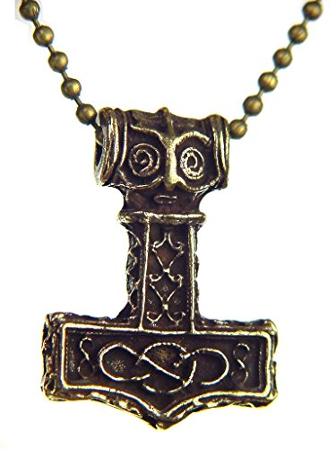 BUTW 24" Ball Chain Thors Hammer Wolf Necklace Pewter Pendant with Bronze Patina Viking Mjollnir Odin