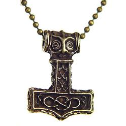 BUTW 24" Ball Chain Thors Hammer Wolf Necklace Pewter Pendant with Bronze Patina Viking Mjollnir Odin
