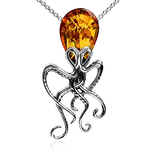 Ian and Valeri Co. Amber Sterling Silver Octopus Large Pendant Necklace Chain 18"