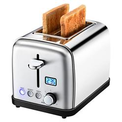 tuneake Toaster 2 Slice 15 Wide Slot, clear LED Display & High-Lift, 6 Browning Settings, Defrost Reheat cancel Bagel 2 Slice Toaster, R