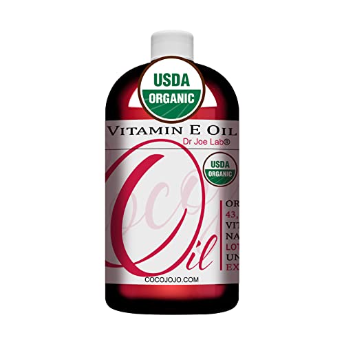 Dr Joe Lab Organic Vitamin E Oil - USDA certified 100% Natural, 43,000 IU, Non-gMO, Vegan, cruelty-Free, Bulk - For Face Skin Hair Body Nai