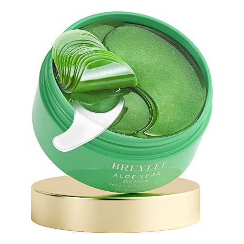 BREYLEE Aloe Vera Eye Mask- 60 Pcs - Puffy Eyes and Dark circles Treatments - Look Younger and Reduce Wrinkles and Fine Lines Un
