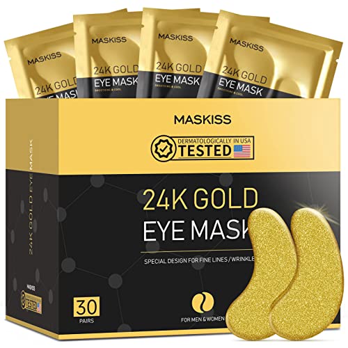 Maskiss 30-Pairs 24K gold Under Eye Patches, Maskiss Eye Mask, Eye Patches for Puffy Eyes, Eye Masks for Dark circles and Puffiness, col