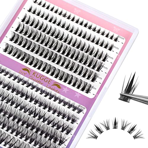 Kugge cluster Lashes DIY Eyelash Extensions, 240Pcs D curl cluster Eyelashes, 8-16mm Mixed Length Individual Lashes cluster, 3D