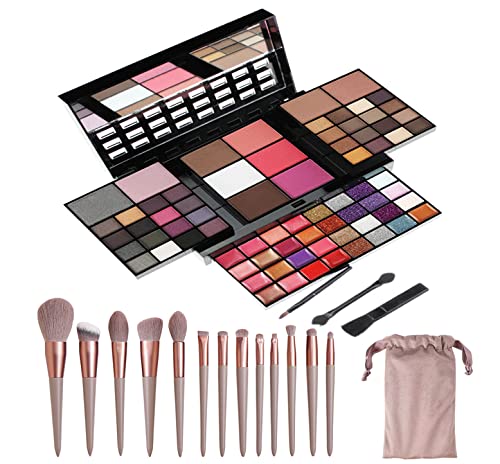 LAZORA 74 colors cosmetic Makeup Palette Set Kit combination with Eyeshadow Facial Blusher Eyebrow Powder Face concealer Powder With Mi