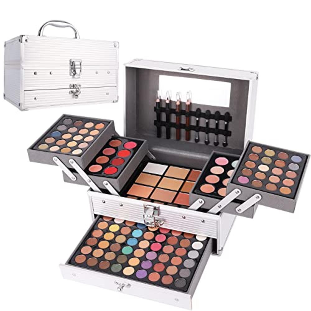 MISS ROSE M 132 color All In One Makeup Kit,Professional Makeup case,Makeup  Set for Teen girls,Makeup Palette,Multicolor Eyeshadow Kit(Silve