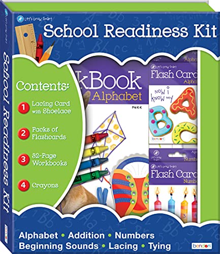 Bendon School Readiness Educational Box Set with 3 Early Learning School Skills Workbooks, Flash cards, crayons and More
