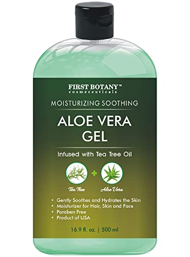First Botany Aloe vera gel from 100 percent Pure Aloe Infused with Tea Tree Oil - Natural Raw Moisturizer for Hand Sanitizing gel, Skin care,
