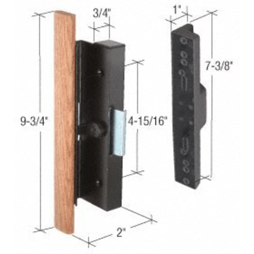 CRL Wood/Black Clamp-Style Surface Mount Sliding Glass Door Handle 4-15/16" Screw Holes