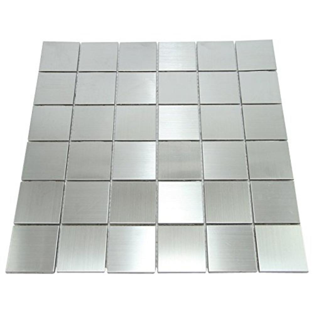 Vogue Tile Matte Silver Stainless Steel Metallic Square Glass Mosaic Tiles for Bathroom and Kitchen Walls Kitchen Backsplashes
