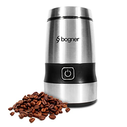 Bogner - Electric grinder for coffee beans, nuts and any kind of spices Stainless steel grinding mechanism Easy grinding in seco