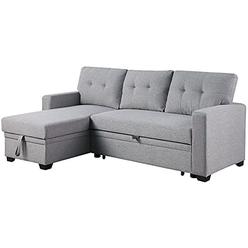 Devion Furniture contemporary Reversible Sectional Sleeper Sectional Sofa with Storage chaise in Light gray Fabric