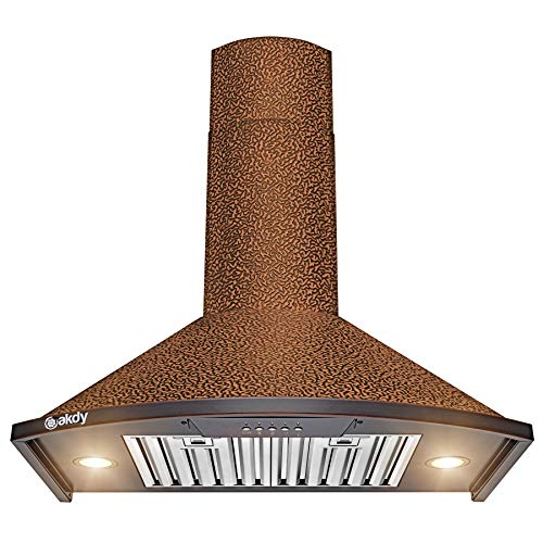 AKDY 30 in. 343 CFM Convertible Kitchen Wall Mount Range Hood in Embossing Copper with LED and Push Control