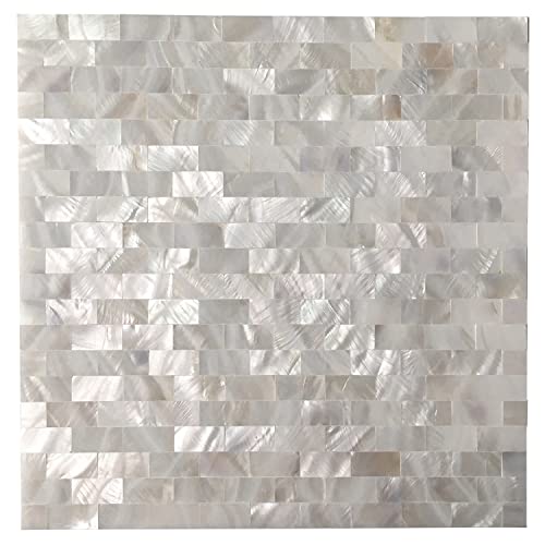 Art3d 6-Pack Peel and Stick Mother of Pearl Shell Tile for Kitchen Backsplashes, 12" x 12" White Brick