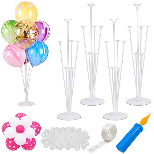 ID IDAODAN 4 Sets of Balloon Table Stand Kit (7 Sticks 7 Cups 1 Base), Reusable Clear Balloon Centerpiece Stand Table Desktop Holder with 1