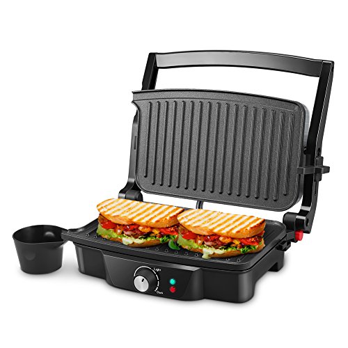 iSiLER Panini Maker, iSiLER 4 Slice Panini Press Grill, Sandwich Maker Non-Stick Coated Plates, Opens 180 Degrees for Panini