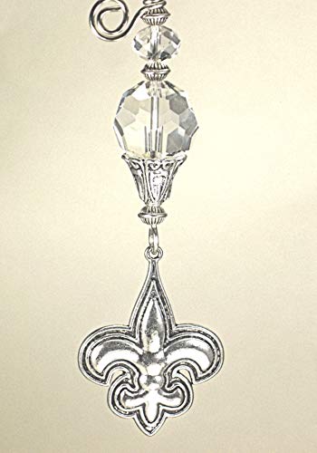 Trace Ellements Ceil Silver Metal Puffed Fleur de Lis & Lampwork Glass Light or Ceiling Fan Pull