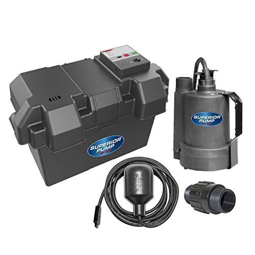 Superior Pump 92900 12V Battery Back Up Submersible Sump Pump with Tethered Switch