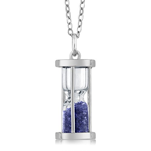 Gem Stone King 925 Sterling Silver Sapphire Dust Hourglass Pendant Necklace 0.75 Cttw Gemstone Birthstone with 18 Inch Silver Ch
