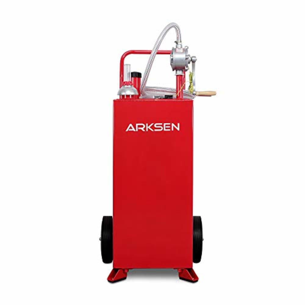 ARKSEN 30 Gallon Portable Gas Caddy Fuel Storage Tank Large Gasoline Diesel Can Hand Siphon Pump with Rolling Flat-Free Solid Ru