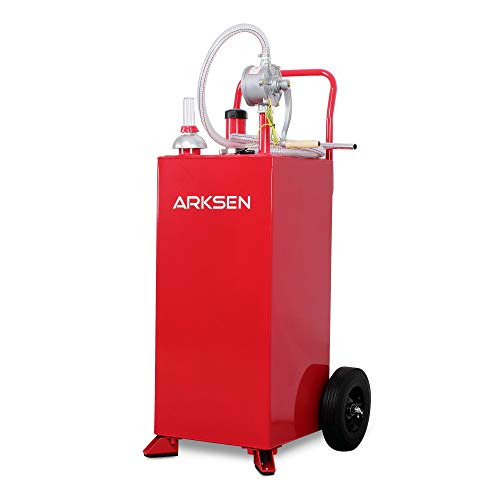 ARKSEN 30 Gallon Portable Gas Caddy Fuel Storage Tank Large Gasoline Diesel Can Hand Siphon Pump with Rolling Flat-Free Solid Ru