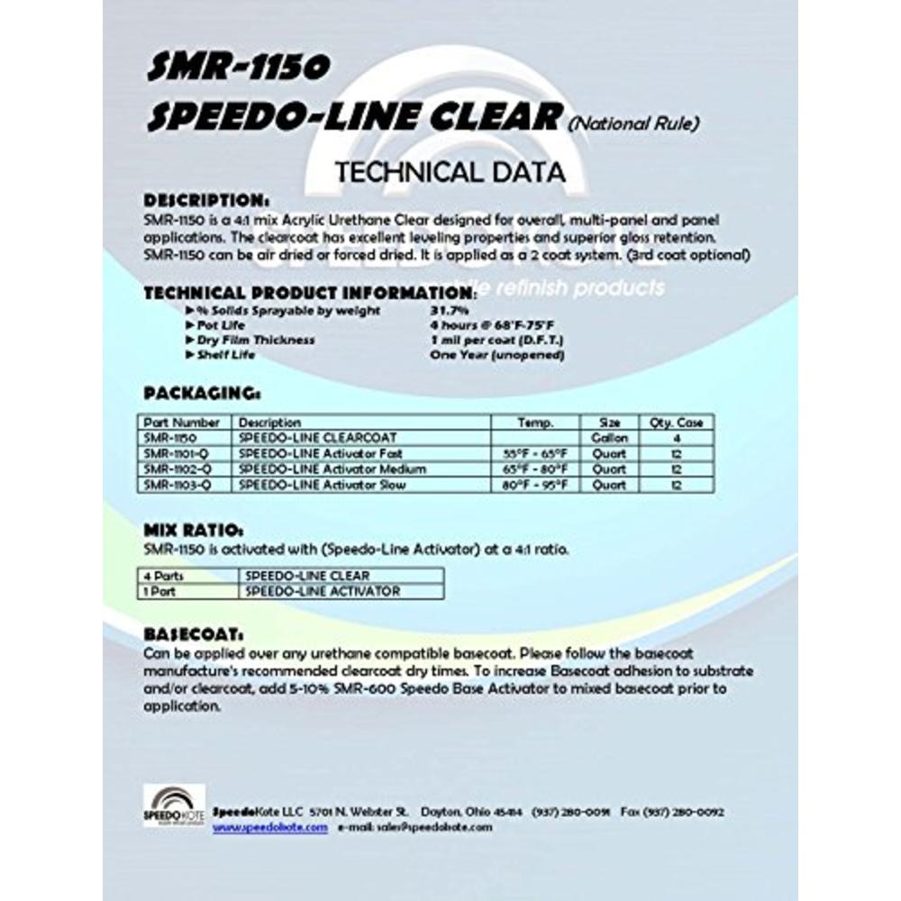 Speedokote Clear Coat 2K Acrylic Urethane, SMR-1150/1102-Q 4:1 Gallon Clearcoat Medium Kit