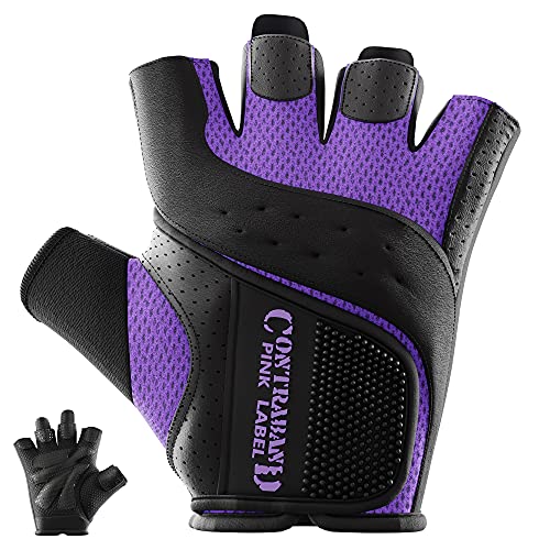 Contraband Pink Label 5137 Womens Padded Weight Lifting and Rowing Gloves w/ Grip-Lock Padding (Pair) - Machine Washable Fingerl