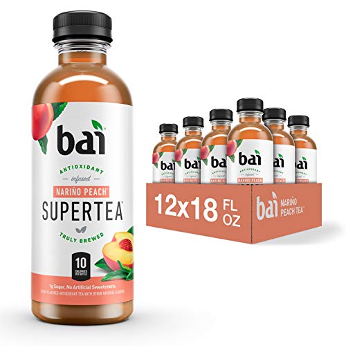 Bai Iced Tea, Narino Peach, Antioxidant Infused Supertea, Crafted with Real Tea (Black Tea, White Tea), 18 Fluid Ounce Bottles,