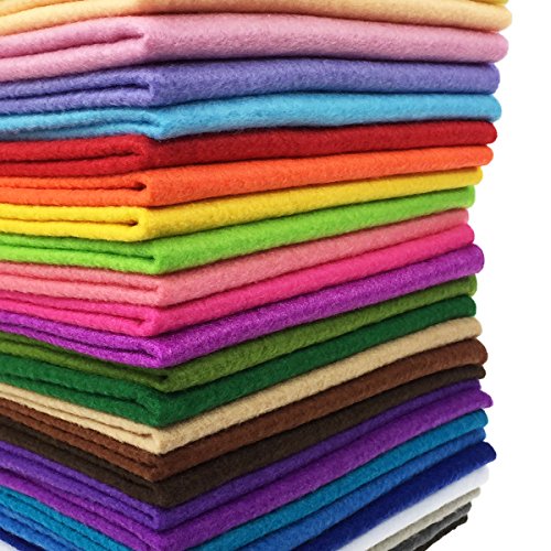 flic-flac 28pcs 12 x 8 inches (30cmx20cm) 1.4mm Thick Soft Felt Fabric Sheet Assorted Color Felt Pack DIY Craft Sewing Squares N