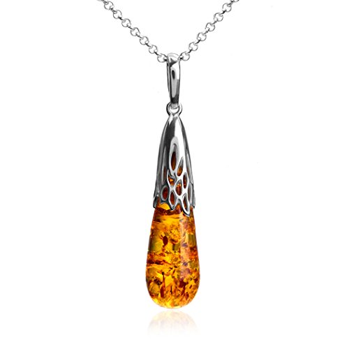 Ian and Valeri Co. Amber Sterling Silver Drop Pendant Necklace Chain 18"