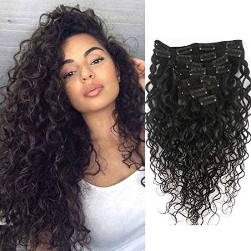 Doren Deep Curly Clip In Human Hair Extensions for Women 8Pcs 20Clips 120g  Brazilian Remy Wavy Curly Hair Natural Color 24 Inche