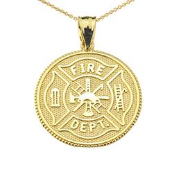 American Heroes Firefighter Maltese Cross 10k Yellow Gold with Prayer Blessing Pendant Necklace, 18" Chain