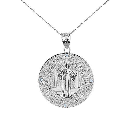 Saint Collection Medalla De San Benito Saint St Benedict 925 Sterling Silver Coin Necklace (1"), 22"