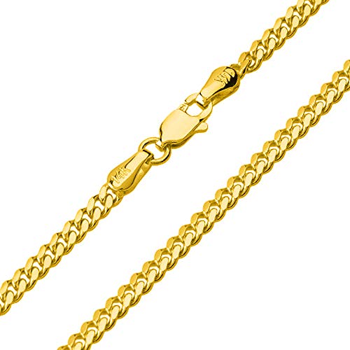 JewelryAmerica Solid 14k Yellow Gold 2.5mm Miami Cuban Link Chain Curb Necklace with Lobster Clasp, 26"