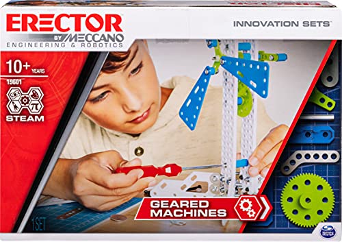 Meccano Erector, Set 3, Geared Machines S.T.E.A.M. Building Kit with Moving Parts, for Ages 10 & Up