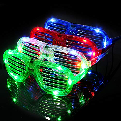 M.best Light Up Glow Glasses, 4 Pack Glow in The Dark LED Shutter Shades Sunglasses Party Supplies for Kids or Adults (Set of 4)