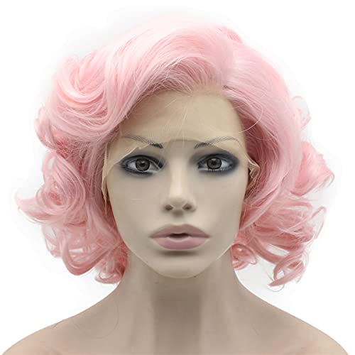MX angel Mxangel Heat Friendly Synthetic Hair Lace Front Pink Short Curly Wig