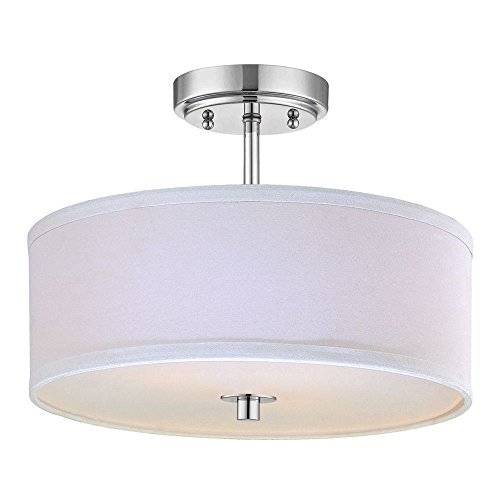 Design Classics Modern Chrome Ceiling Light with White Drum Shade - 14-Inches Wide