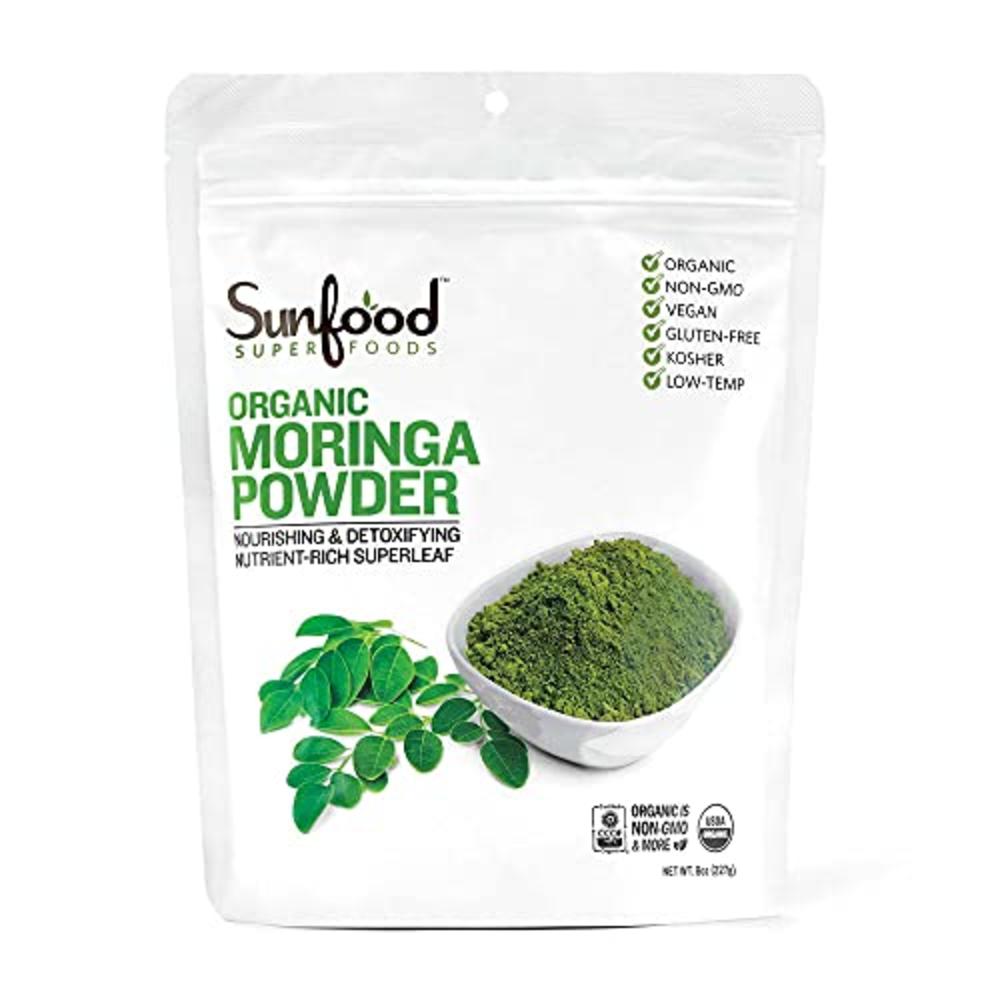 Sunfood Superfoods Sunfood Moringa Powder, Organic. Use for hair loss, weight loss., Pure Single Ingredient Product. 8 oz Bag
