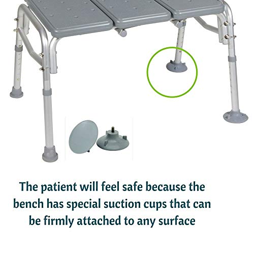 HEALTHLINE Transfer Bench Adjustable Height, Heavy Duty Bariatric Tub Transfer Bench with Back, Non-Slip Seat, Bath Shower Bench