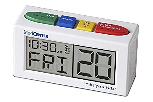 MedCenter Talking Pill Reminder Clock with Loud, Easy Set, Multiple Alarms by MedCenter