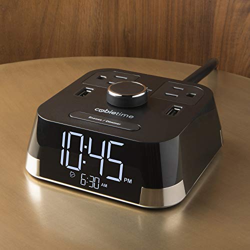Brandstand | CubieTime | User Friendly & Convenient Alarm Clock Charger | 2 USB Ports | 2 Tamper Resistant Outlets | Safety Test