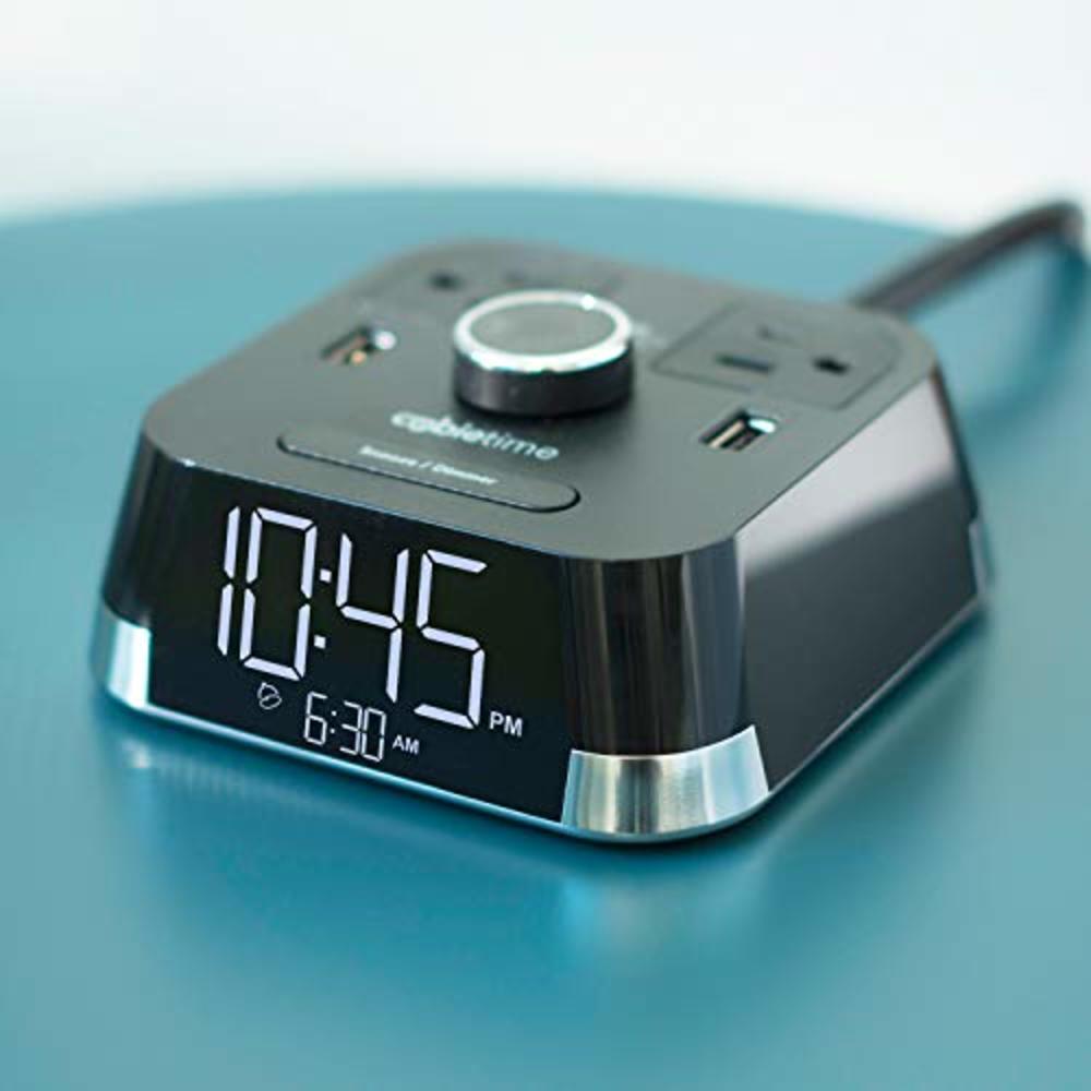 Brandstand | CubieTime | User Friendly & Convenient Alarm Clock Charger | 2 USB Ports | 2 Tamper Resistant Outlets | Safety Test