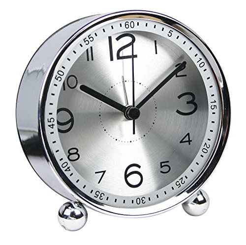 chengsan Alarm Clock,4 inch Round Table Clock, Non-Ticking Silent Metal Small Clock ,Classic Retro Style Quartz Clock, Battery A