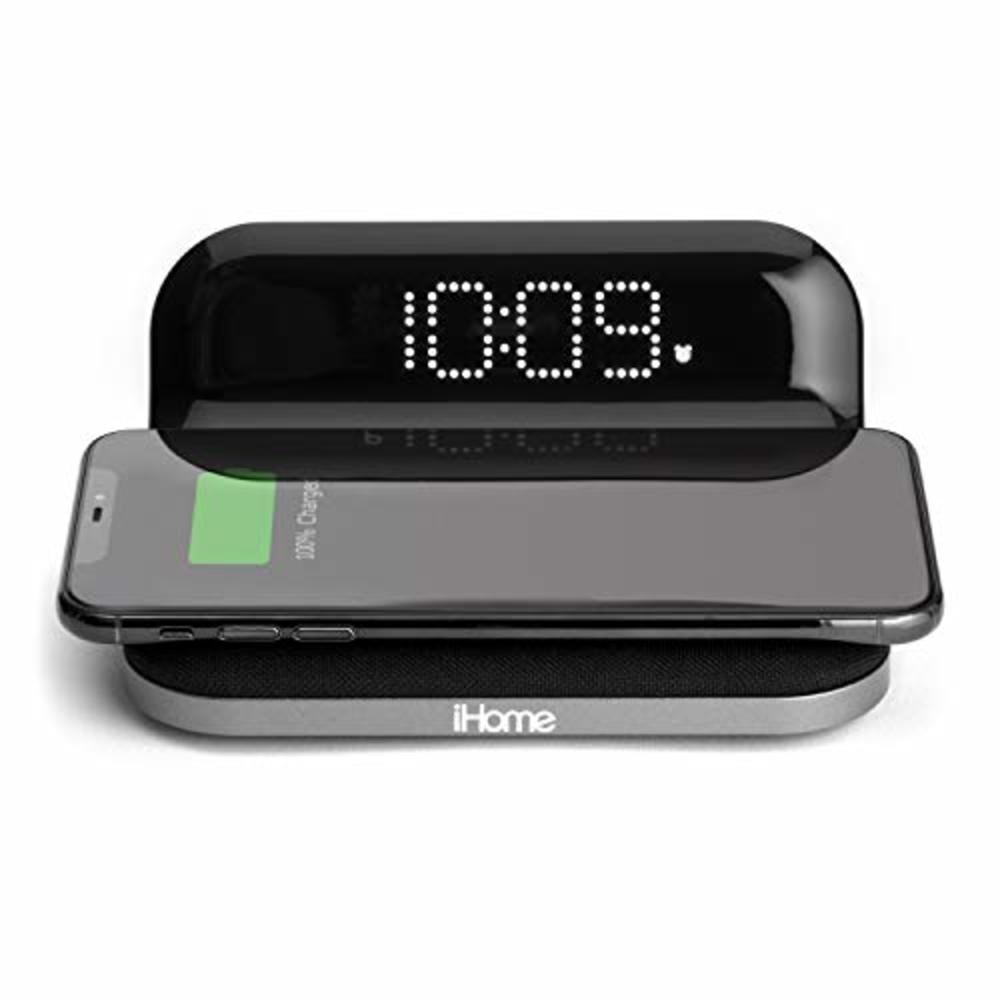 iHome iW18 Compact Digital Alarm Clock with USB and Qi Wireless Charging for iPhone 13, 13 Pro ,13 Mini 12,11, XR, XS, X, 8, Gal