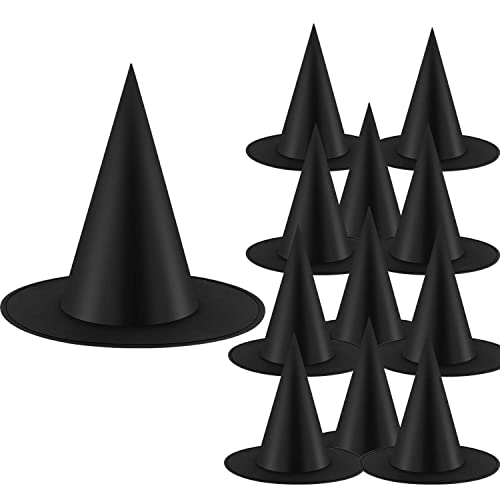 Kspowwin 12PCS Halloween Witch Hats Witch Costume Accessory, Black Witch Hat for Halloween Party Decoration