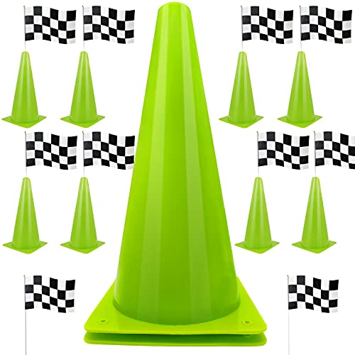 YOELVN 11 Inch 10Pcs Racing Cones Cones for Kids 10 Pcs Checkered Flags Cones for Driving Practice Cones Soccer Training Cones,H