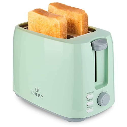 iSiLER 2 Slice Toaster, 1.3 Inches Wide Slot Toaster with 7 Shade Settings and Double Side Baking, Compact Bread Toaster with Re
