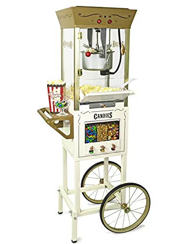 Nostalgia Popcorn Maker Professional Cart, 8 Oz Kettle Makes Up to 32 Cups, Vintage Movie Theater Popcorn Machine with Three Can