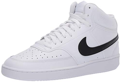 Nike Mens Court Vision Mid Sneaker, White/Blackwhite, 9.5 Regular US
